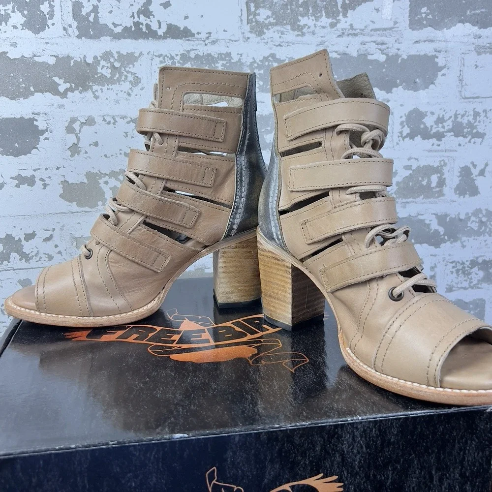 Freebird Braeden Blush Gladiator Sandal Boots Sz 9 Strappy Chunky Peep Toe Brown - Picture 11 of 16